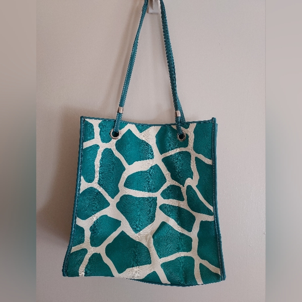 Teal and White Tote Bag